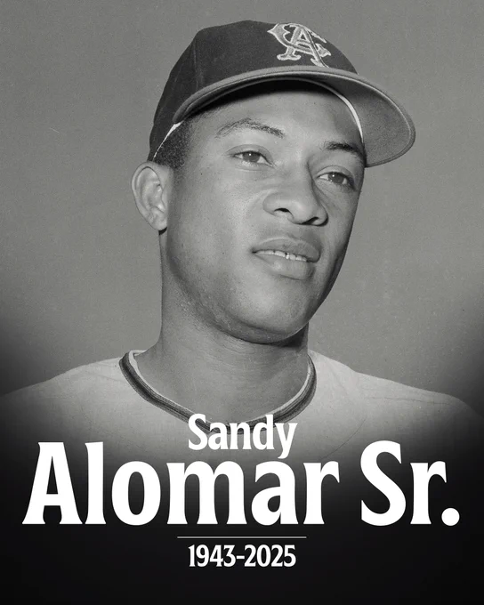In memoriam: Sandy Alomar Sr. (1943-2025)
Pictured: A black and white photo of Sandy Alomar Sr. in a California Angels uniform.