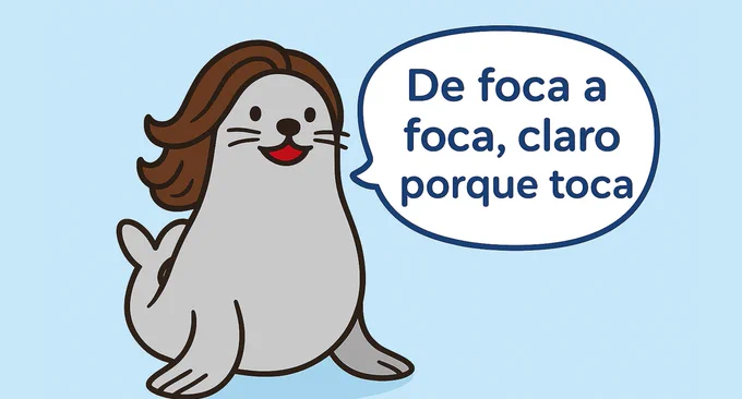 oca con melena y labios rojos que dice "de foca a foca, claro porque toca"