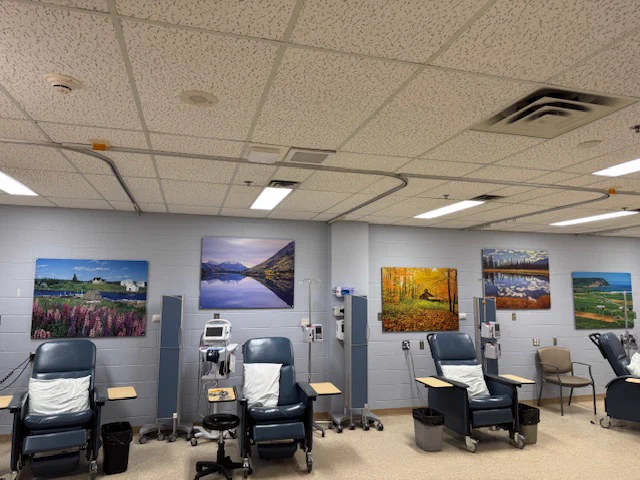 A series of vibrant photographic works by Sherman Hines (rendered on metal by Posterjack) are installed in the chemotherapy area at Orillia Soldiers' Memorial Hospital (OSMH).