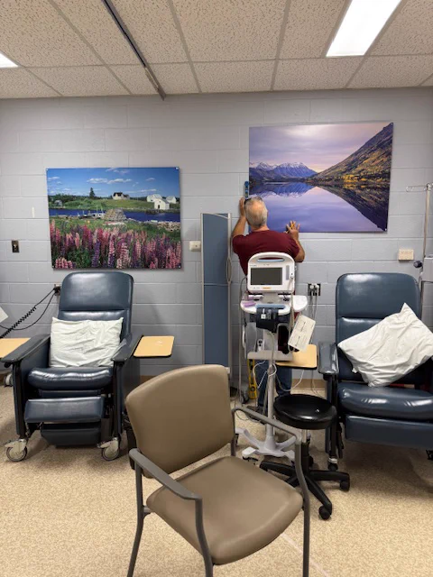 Striking photographic works by Sherman Hines (rendered on metal by Posterjack) are installed in the chemotherapy area at Orillia Soldiers' Memorial Hospital (OSMH).
