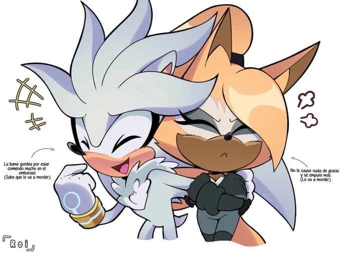 English:

Silver called her chubby for eating too much during pregnancy.
(He knows it's going to bite him)

Whisper didn't find the joke funny at all and became even more upset.
(She's going to bite him)