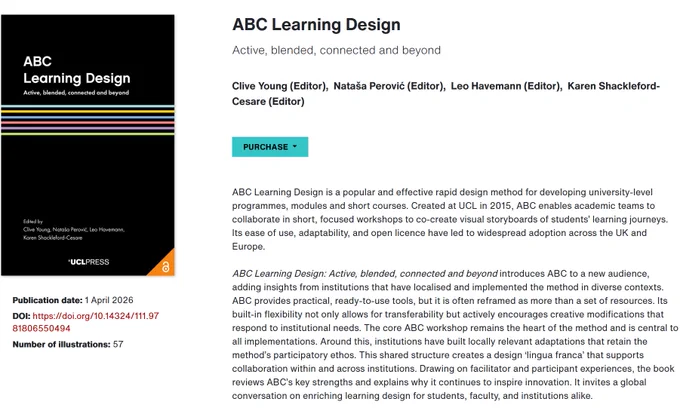 ABC learning design book cover with short information about the book. Full text available https://uclpress.co.uk/book/abc-learning-design/
