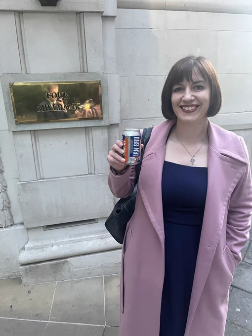 Bridget Phillipson holding a can of Irn Bru Xtra