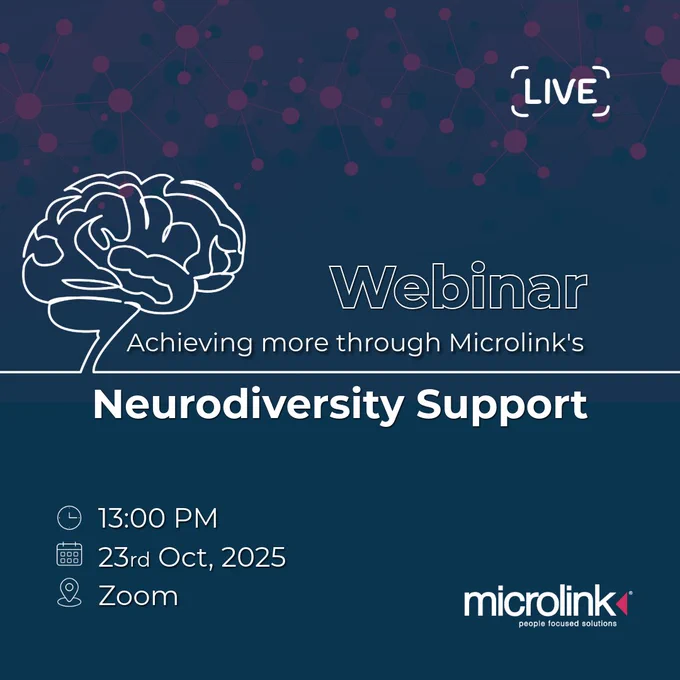 "Webinar 'Achieving more through Microlink's Neurodiversity Support at 1pm on 23rd October via Zoom."