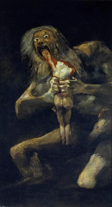 An image of the painting titled "Saturn Devouring His Son" by Francisco Goya