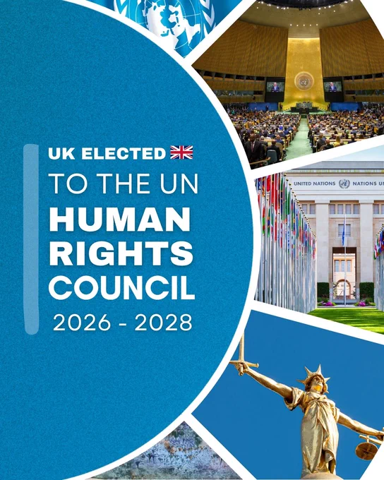 Graphic with the text: UK elected to the UN Human Rights Council, 2026 - 2028. 