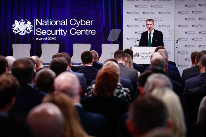 Image of Minister Jarvis addressing a large crowd at the National Cyber Security Centre's Annual Review launch event.  