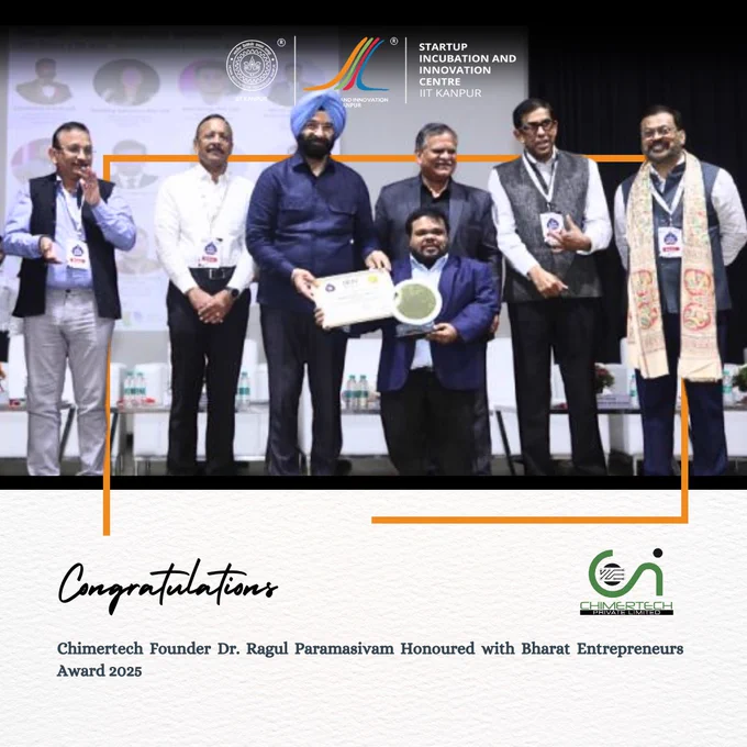 SIIC, IIT Kanpur Congratulates Chimertech Pvt. Ltd., for Winning the Bharat Entrepreneurs Award 2025 at the 4th Bharat Entrepreneurship Summit by EAI 