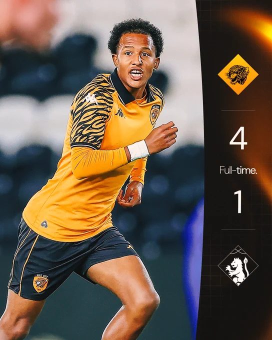 Full-time graphic reads Hull City 4-1 Crewe Alexandra. Sammy Henia-Kamau is the featured player!