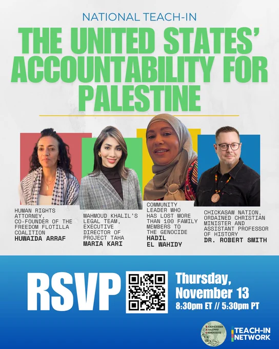 US accountability for Palestine teach in Nov 13 at 8:30pm ET https://bit.ly/3IOpK1S