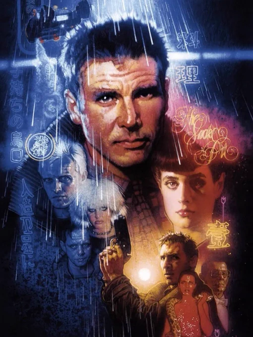 Poster for Blade Runner, featuring floating heads.