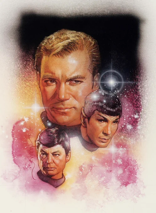 Star Trek TOS poster, featuring floating heads of Kirk, Spock, and Bones.