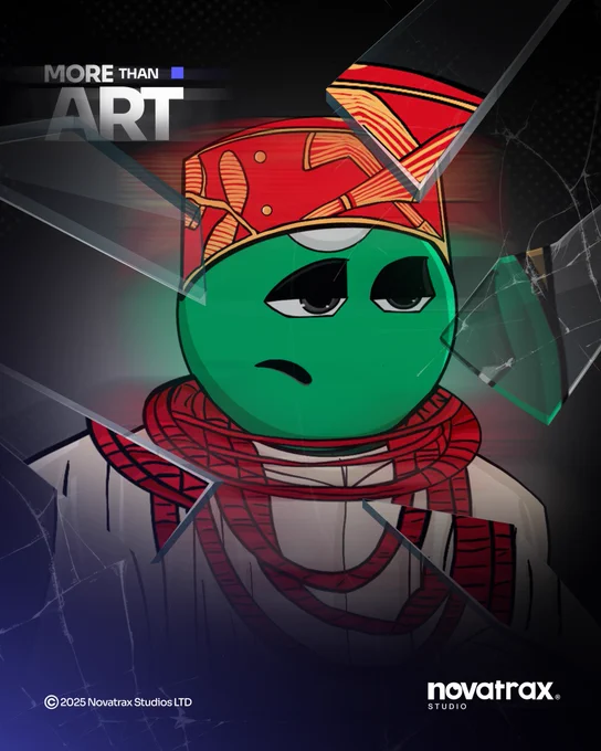 A Benin-inspired NFT artwork featuring a Pool character dressed in traditional royal attire adorned with red coral beads and a patterned headwrap. The piece blends cultural heritage with a modern digital art style, symbolizing the fusion of tradition and innovation in Novatrax Studio’s NFT collection.