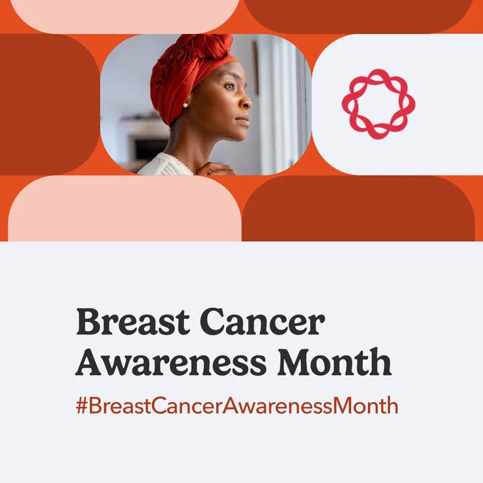 Breast Cancer Awareness Month logo and the hashtag #BreastCancerAwarenessMonth