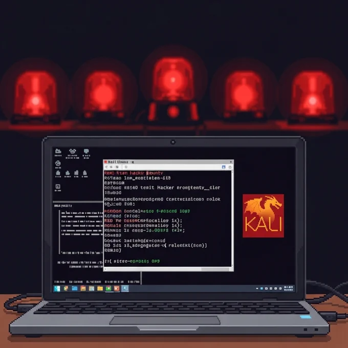 Cover of EP Kali Red Teaming. Pixel art of laptop running Kali Linux.