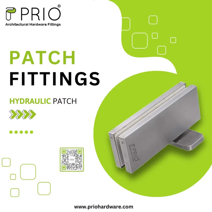 PRIO Architectural Hardware Fittings promotional image showing hydraulic patch fitting.