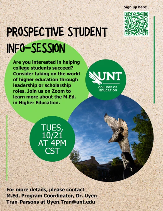 Prospective Student Info Session on 10/21 at 4 pm. 
Picture of gold eagle statue. 