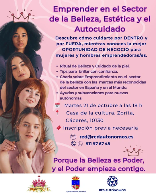 💄 ¡Descubre cómo emprender en el sector de la belleza y el autocuidado!
 📅 21 de octubre – 18:00 h
 📍 Casa de la Cultura, Zorita
 🕓 Taller gratuito (2 horas)
👉 Inscríbete:
 🔗 redautonomos.es/formacion/cursos-gratuitos/emprender-sector-belleza-estetica-autocuidado
#RedAutónomos #EmprenderConEstilo #FormaciónGratuita