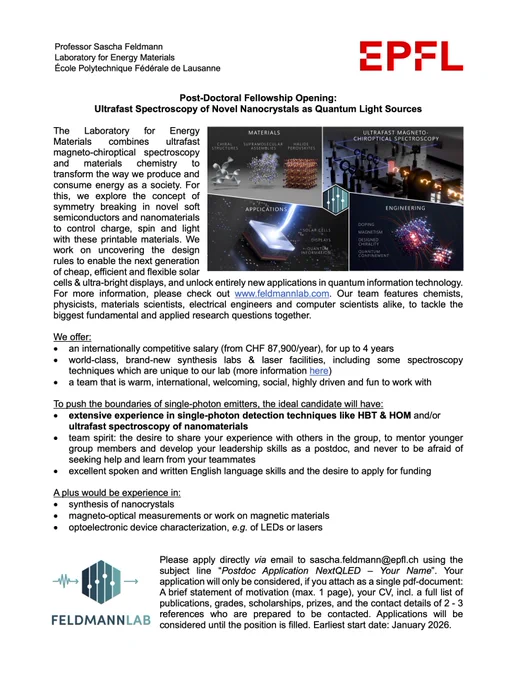 Postdoc opening at Feldmann Lab on quantum light sources