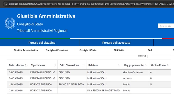 Dettaglio discussioni fascicolo NRG 202506084 c/o TAR Lazio - Roma

https://www.giustizia-amministrativa.it/ricorsi-tar-roma