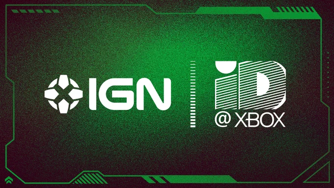 promotional graphic featuring IGN and ID @ Xbox logos side by side over a green background. 