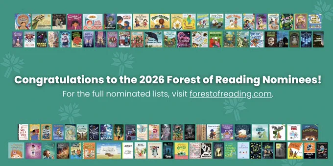 Poster of 2026 Forest of Reading nominees from the Ontario Library Association's Forest of Reading programs at forestofreading.com