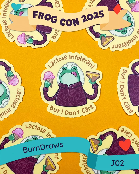Frog Con 2025 | BurnDraws @ J02 | Lactose Intolerant Bean the Cowboy Frog Sticker | 3 inch Matte Laminate Sticker
