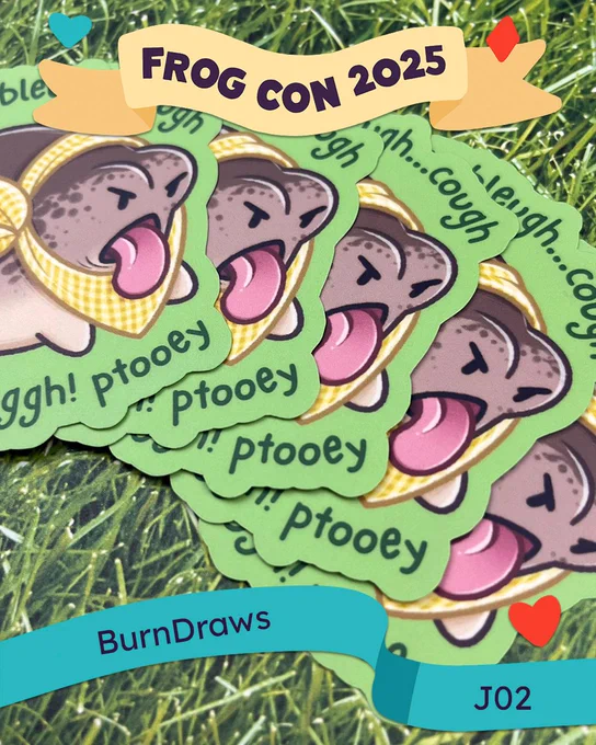 Frog Con 2025 | BurnDraws @ J02 | Pinto the Frog Bleugh Sticker | 3 inch Matte Laminate Sticker