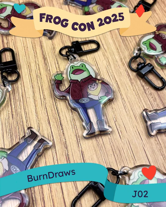Frog Con 2025 | BurnDraws @ J02 | Bean and Pinto the Cowboy Frogs Keychain | 2.5" Acrylic Charm
