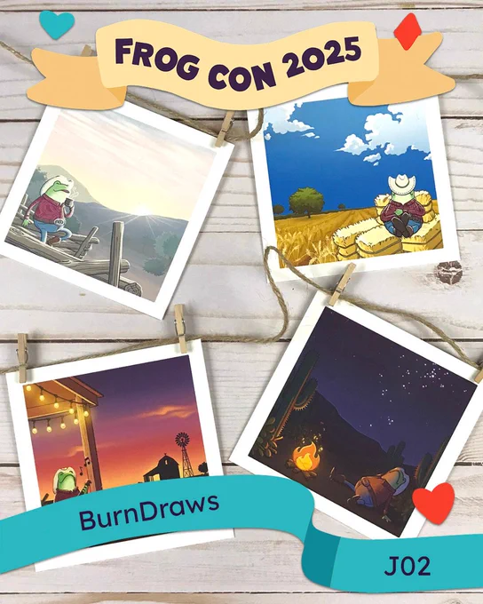 Frog Con 2025 | BurnDraws @ J02 | Bean the Cowboy Frog Mini Art Prints: Sky Series (4x4)