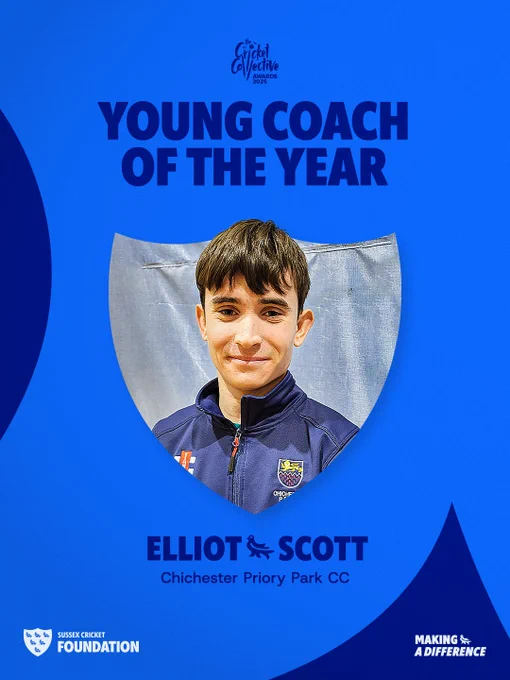 The Cricket Collective Awards 2025 - Young Coach of the Year award: Elliot Scott - Chichester Priory Park CC