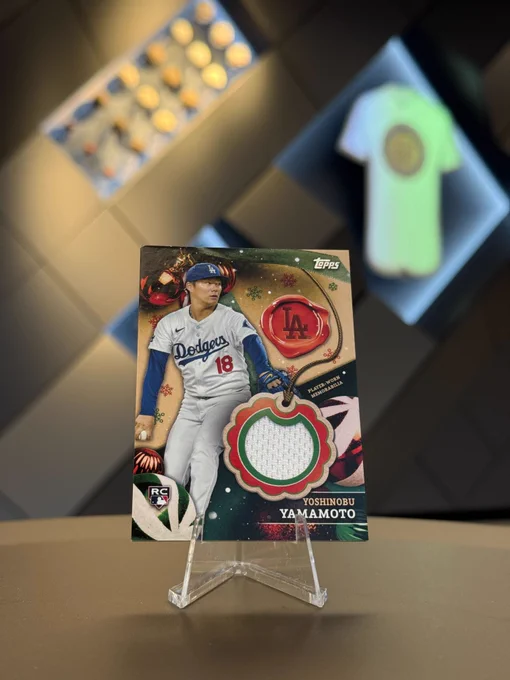 2024 Topps Holiday Mega Baseball relic card
Yoshinobu Yamamoto, Los Angeles Dodgers, rookie card