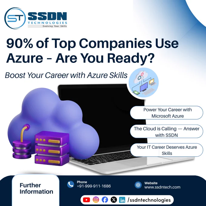🚀 Ever wondered who’s powering your favorite apps, streaming platforms, and AI tools?

It’s the cloud — and at the heart of it lies Microsoft Azure, the platform trusted by top companies worldwide! 🌍

From hosting massive databases to enabling AI-driven innovations, Azure has become the backbone of modern IT. And the demand for skilled Azure professionals is growing faster than ever. 💼

That’s where SSDN Technologies - Best IT Training Company helps you stand out!
We bring you hands-on Azure training designed for real-world success — guided by Microsoft-certified experts who’ve worked on live industry projects.

Here’s what you’ll gain:
✅ Practical knowledge with live labs
✅ Certification guidance & interview preparation
✅ Industry-based projects
✅ Skills that make you job-ready for top cloud roles

Don’t just follow the tech trend — lead it with Azure!
Because those who master the cloud, master the future. ☁️