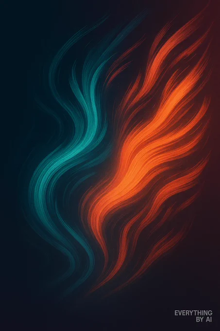 Flowing neural lines forming paint-like strokes in teal and coral, visual by Everything By AI. Neural art, generative design, digital expression.