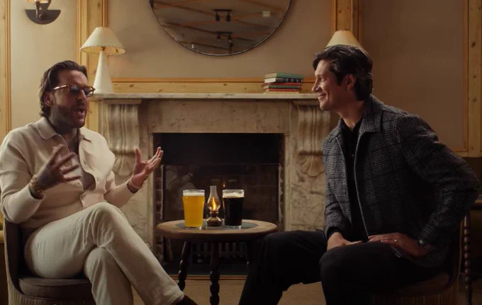 Photo showing Pete Wicks in conversation with Vernon Kay