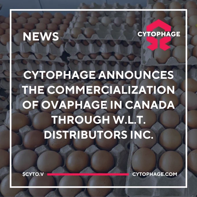 Cytophage Announces the Commercialization of OvaPhage in Canada Through W.L.T. Distributors Inc.