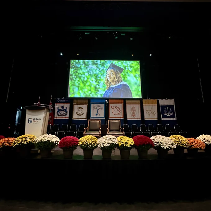 A view of the stage in the regent theatre on convocation day.