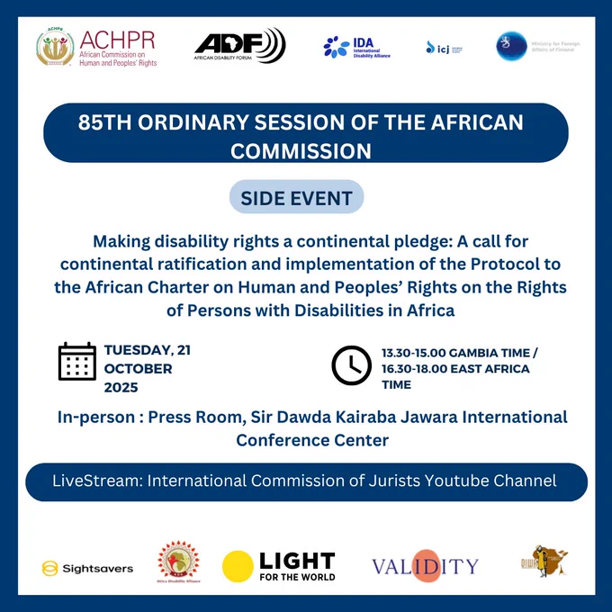 Poster announcing ADF and Partner Organizations participation on the margins of the 85th Ordinary Session of the African Commission on Human and Peoples’ Rights