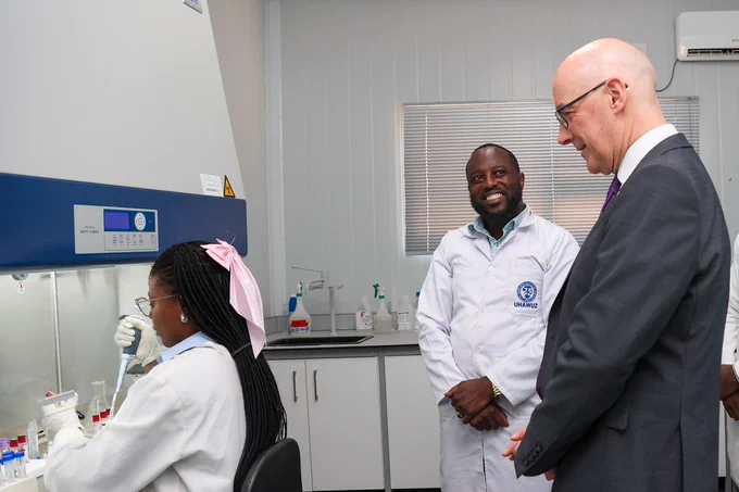 First Minister John Swinney on a visit to the Blantyre-Blantyre Lusaka NCDS Research Lab.