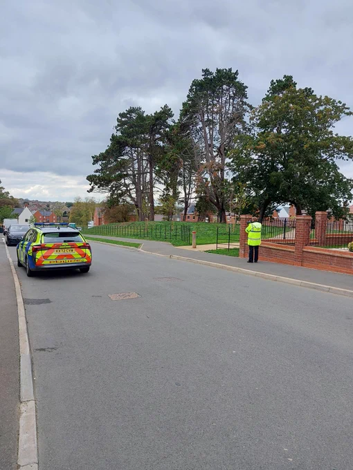 Officer holds speed gun on Red Car Road in Towcester