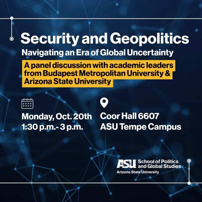 illustration promoting panel discussion on geopolitics and security