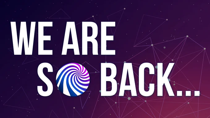 Dark purple geometric background with the bold white text 'WE ARE SO BACK…' and the Mix It Up logo forming the 'O' in 'SO'