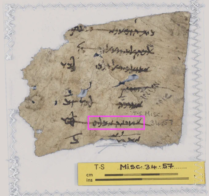 medieval manuscript with a list of names in Judaeo-Arabic