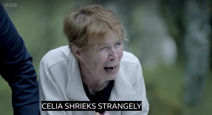 CELIA SHRIEKS STRANGELY with Celia shrieking on Celebrity Traitors