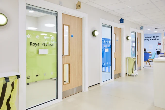 Photo showing the interior of Brighton Blood Donor Centre focused on the screening room named 'Royal Pavilion'. 