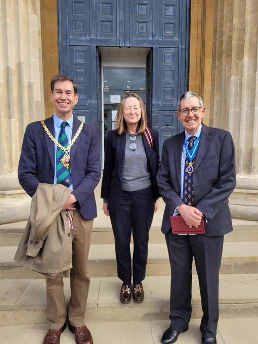 Cllr Lamb alongside the Lord-Lieutenant of Worcestershire, Beatrice Grant, and the High Sheriff, Ian Smith, outside the County Court on Foregate Street