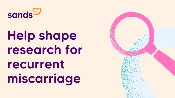 Illustrated magnifying glass and text "Help shape research for recurrent miscarriage"