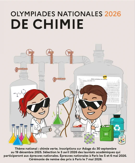 affiche des olympiades de chimie 2026, téléchargeable en pdf sur la page Eduscol dédiée