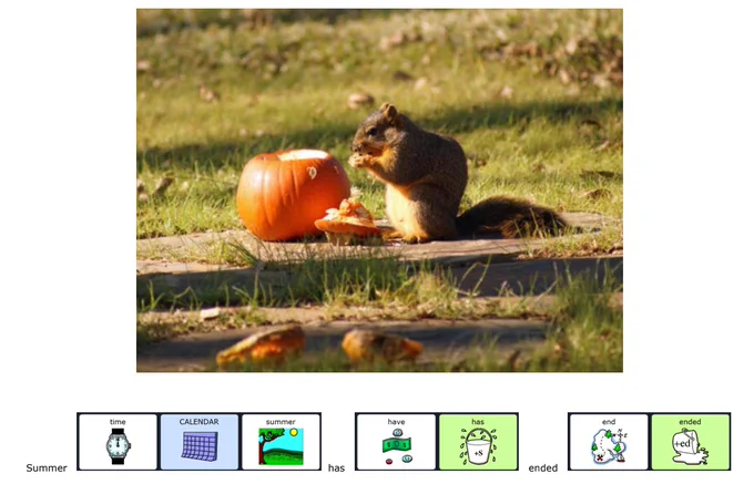 "Summer has ended" and a squirrel eating a pumpkin