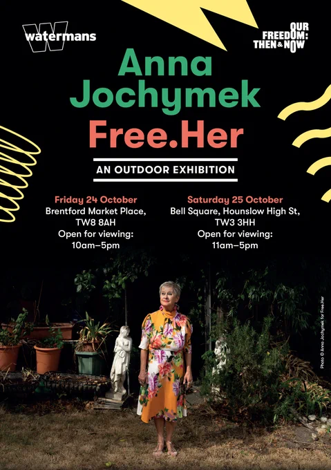 Leaflet front for Free.Her exhibition by Anna Jochymek